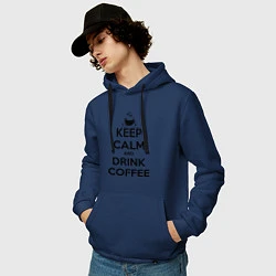 Толстовка-худи хлопковая мужская Keep Calm & Drink Coffee, цвет: тёмно-синий — фото 2