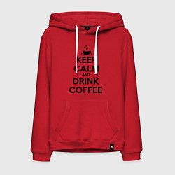 Толстовка-худи хлопковая мужская Keep Calm & Drink Coffee, цвет: красный
