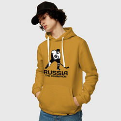 Толстовка-худи хлопковая мужская Russia: Hockey Champion, цвет: горчичный — фото 2