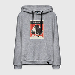 Толстовка-худи хлопковая мужская Котик и рамен, цвет: меланж