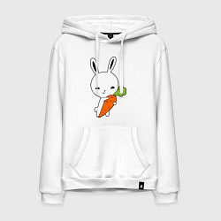 Толстовка-худи хлопковая мужская Зайчик с морковкой, цвет: белый