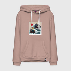 Толстовка-худи хлопковая мужская Битва японских котов Z, цвет: пыльно-розовый