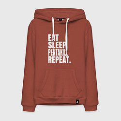 Толстовка-худи хлопковая мужская EAT SLEEP PENTAKILL REPEAT, цвет: кирпичный