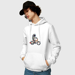 Толстовка-худи хлопковая мужская Астронавт на велосипеде, цвет: белый — фото 2