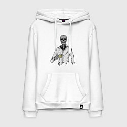 Толстовка-худи хлопковая мужская Скелет с кофе, цвет: белый