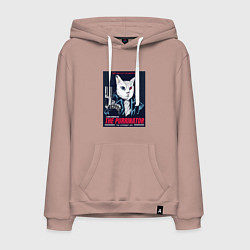 Толстовка-худи хлопковая мужская Кот Терминатор пародия, цвет: пыльно-розовый