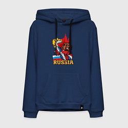 Толстовка-худи хлопковая мужская Хоккей Россия, цвет: тёмно-синий