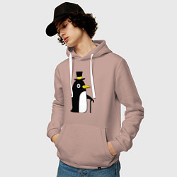 Толстовка-худи хлопковая мужская Пингвин в шляпе, цвет: пыльно-розовый — фото 2