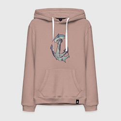 Толстовка-худи хлопковая мужская Sharks around the anchor, цвет: пыльно-розовый