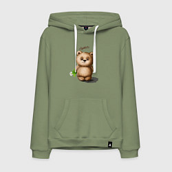 Толстовка-худи хлопковая мужская Медведь, цвет: авокадо