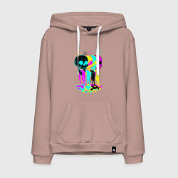 Толстовка-худи хлопковая мужская 4 ЧЕРЕПА SKULLS NEON, цвет: пыльно-розовый