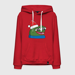 Толстовка-худи хлопковая мужская Pepe, pepe happy, Пепе хеппи, pepe happy new year, цвет: красный