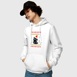 Толстовка-худи хлопковая мужская Рождественский свитер Черный мопс, цвет: белый — фото 2