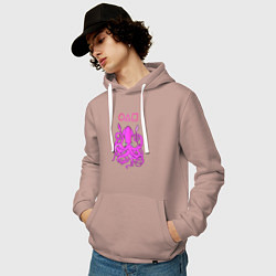 Толстовка-худи хлопковая мужская Кальмар с лого, цвет: пыльно-розовый — фото 2
