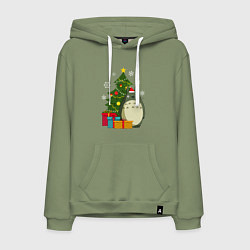Толстовка-худи хлопковая мужская Тоторо новогодний, цвет: авокадо