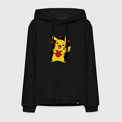 Толстовка-худи хлопковая мужская ПИКАЧУ И СЕРДЕЧКО POKENON PIKACHU LOVE, цвет: черный