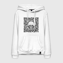 Толстовка-худи хлопковая мужская QR Skull, цвет: белый