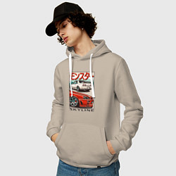 Толстовка-худи хлопковая мужская Nissan Skyline Ниссан Скайлайн, цвет: миндальный — фото 2