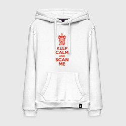 Толстовка-худи хлопковая мужская Keep calm and scan me - fuck off, цвет: белый