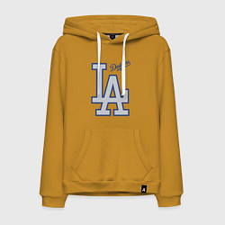 Толстовка-худи хлопковая мужская Los Angeles Dodgers - baseball team, цвет: горчичный