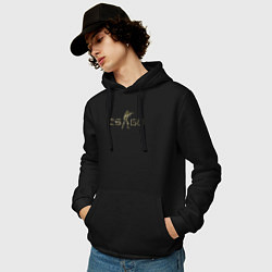 Толстовка-худи хлопковая мужская Лого камуфляж, цвет: черный — фото 2