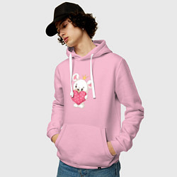 Толстовка-худи хлопковая мужская Мишка с сердечком 14 февраля, цвет: светло-розовый — фото 2
