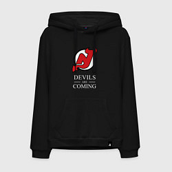 Толстовка-худи хлопковая мужская New Jersey Devils are coming Нью Джерси Девилз, цвет: черный