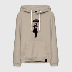 Толстовка-худи хлопковая мужская BANKSY БЭНКСИ девушка под зонтом, цвет: миндальный