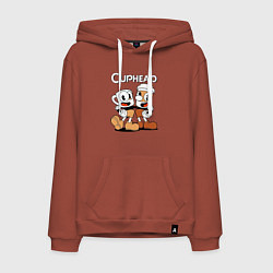 Толстовка-худи хлопковая мужская Cuphead 2 чашечки, цвет: кирпичный