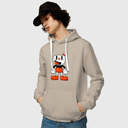 Толстовка-худи хлопковая мужская Cuphead красная чашечка, цвет: миндальный — фото 2