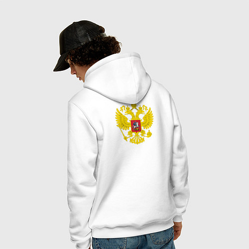 Мужская толстовка-худи Герб россии карман спина / Белый – фото 4