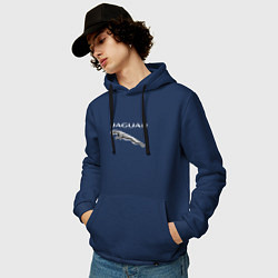 Толстовка-худи хлопковая мужская ЯГУАР 3D Logo, цвет: тёмно-синий — фото 2