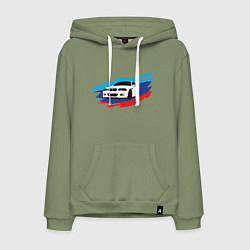 Толстовка-худи хлопковая мужская BMW True, цвет: авокадо