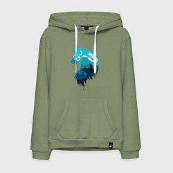 Толстовка-худи хлопковая мужская Принцесса Мононоке волчий силуэт, цвет: авокадо