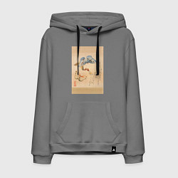 Толстовка-худи хлопковая мужская Японская гравюра Бабочки, цвет: серый