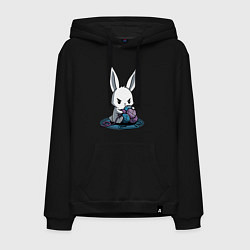 Толстовка-худи хлопковая мужская Зайчонок обнял клубки The bunny hugged the balls, цвет: черный