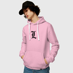 Толстовка-худи хлопковая мужская Японский логотип буквы Л минимализм, цвет: светло-розовый — фото 2