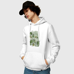 Толстовка-худи хлопковая мужская Нежные листья на акварельном фоне, цвет: белый — фото 2