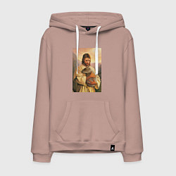 Толстовка-худи хлопковая мужская Иисус и капибара, цвет: пыльно-розовый