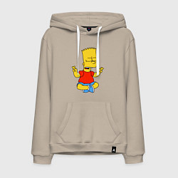 Толстовка-худи хлопковая мужская Барт Симпсон - сидит со скрещенными пальцами, цвет: миндальный