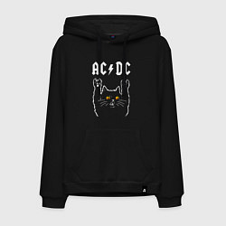 Толстовка-худи хлопковая мужская AC DC rock cat, цвет: черный