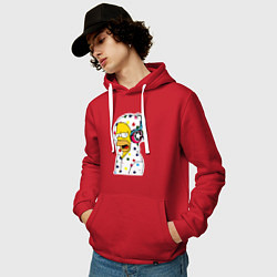 Толстовка-худи хлопковая мужская Гомер Симпсон в звёздном балахоне и в наушниках, цвет: красный — фото 2