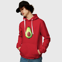 Толстовка-худи хлопковая мужская Веселый авокадо говорит привет, цвет: красный — фото 2