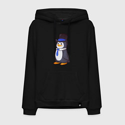Толстовка-худи хлопковая мужская Пингвин в цилиндре, цвет: черный