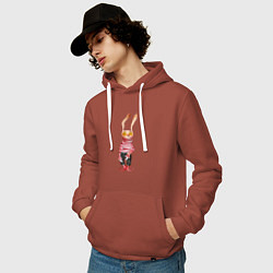 Толстовка-худи хлопковая мужская Заяц в свитере, цвет: кирпичный — фото 2