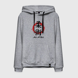 Толстовка-худи хлопковая мужская Jiu jitsu red splashes logo, цвет: меланж