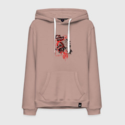 Толстовка-худи хлопковая мужская Одинокий волк индеец, цвет: пыльно-розовый