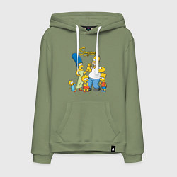 Толстовка-худи хлопковая мужская The Simpsons - happy family, цвет: авокадо