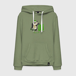 Толстовка-худи хлопковая мужская DJ панда я люблю музыку, цвет: авокадо