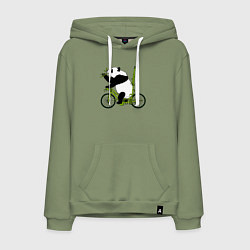 Толстовка-худи хлопковая мужская Панда на велосипеде с бамбуком, цвет: авокадо